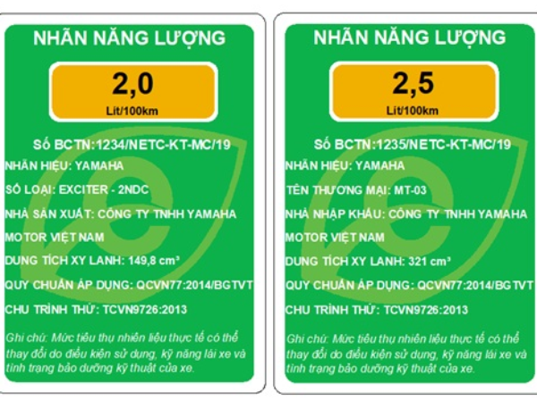 Quy định dán nhãn năng lượng đối với xe mô tô, xe gắn máy